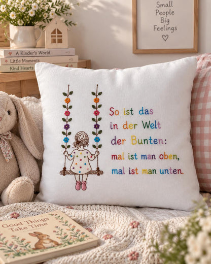 Girl on a Swing Embroidered Cushion Cover — photo 1