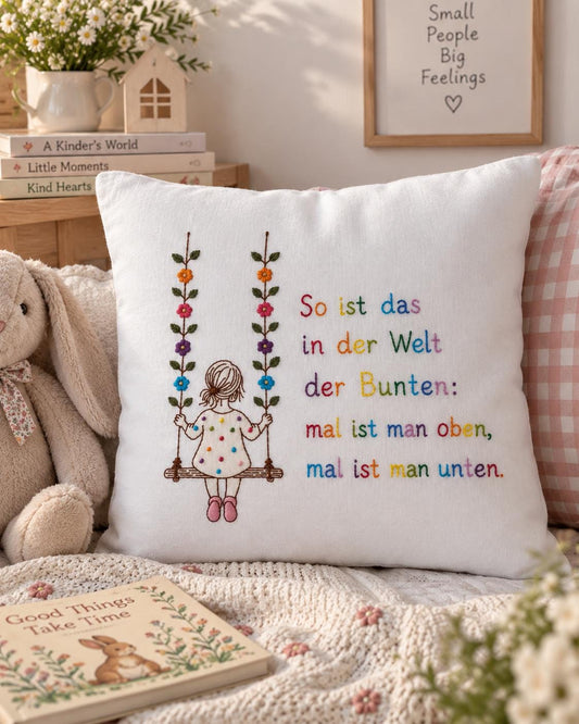 Girl on a Swing Embroidered Cushion Cover — photo 1