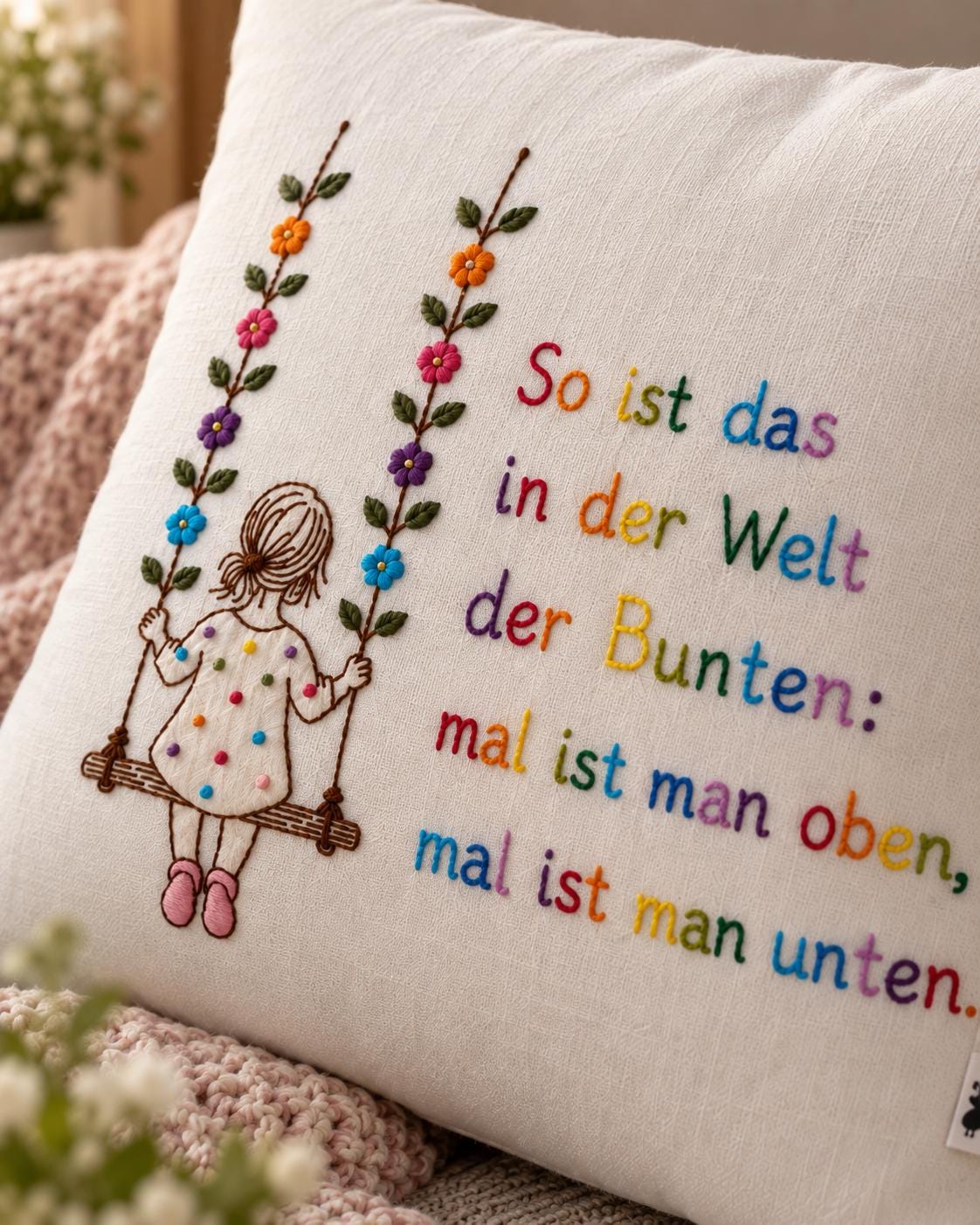 Girl on a Swing Embroidered Cushion Cover — photo 3