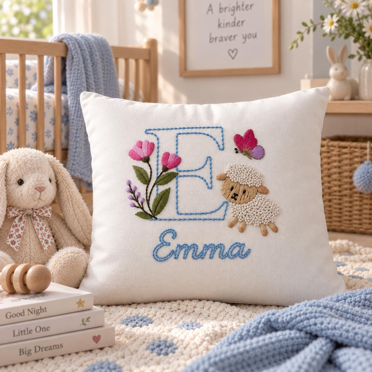 Personalised Floral Initial & Lamb Cushion Cover — photo 6