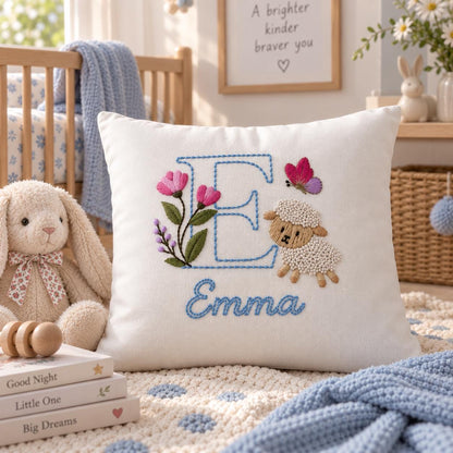 Personalised Floral Initial & Lamb Cushion Cover — photo 6