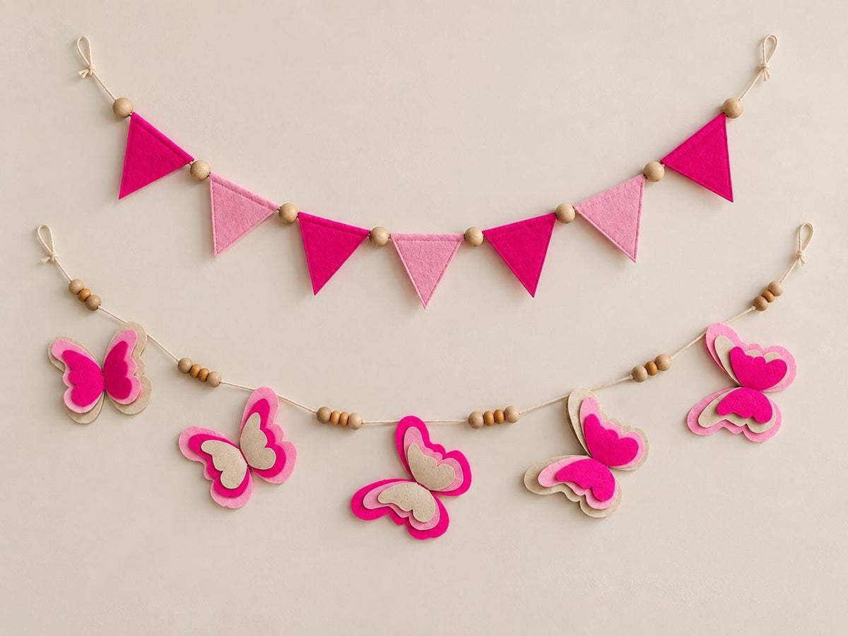 Pink Butterfly & Triangle Felt Bunting — Set or Singles — photo 15