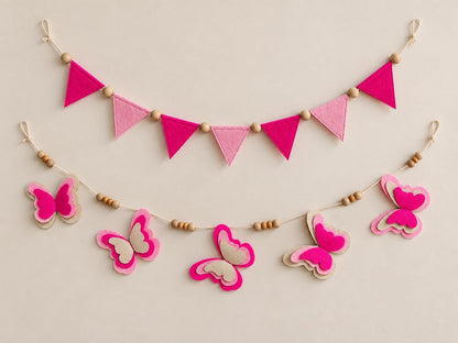 Pink Butterfly & Triangle Felt Bunting — Set or Singles — photo 15