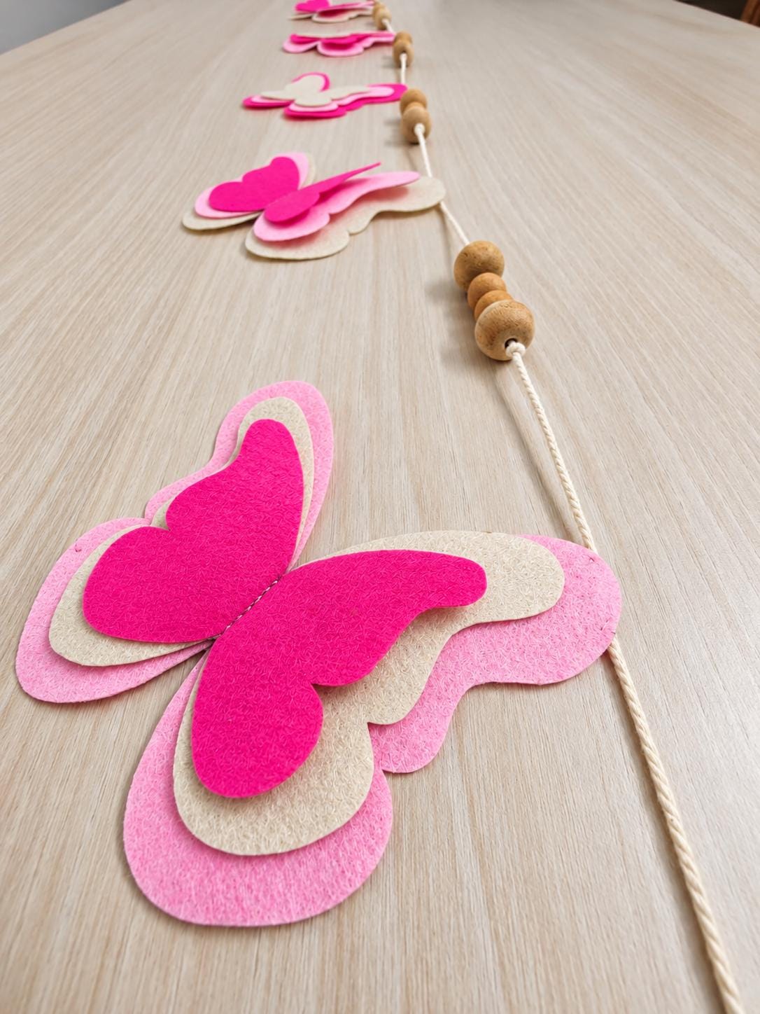 Pink Butterfly & Triangle Felt Bunting — Set or Singles — photo 9