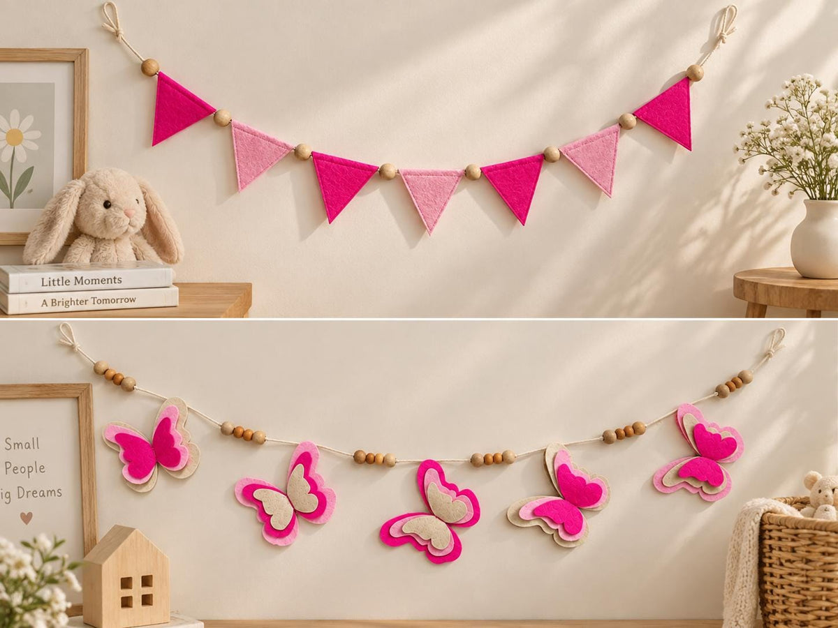Pink Butterfly & Triangle Felt Bunting — Set or Singles — photo 16