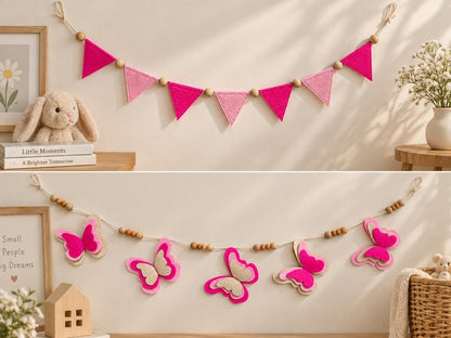 Pink Butterfly & Triangle Felt Bunting — Set or Singles — photo 16
