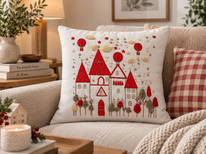 Winter Village Embroidered Christmas Cushion Cover — photo 3