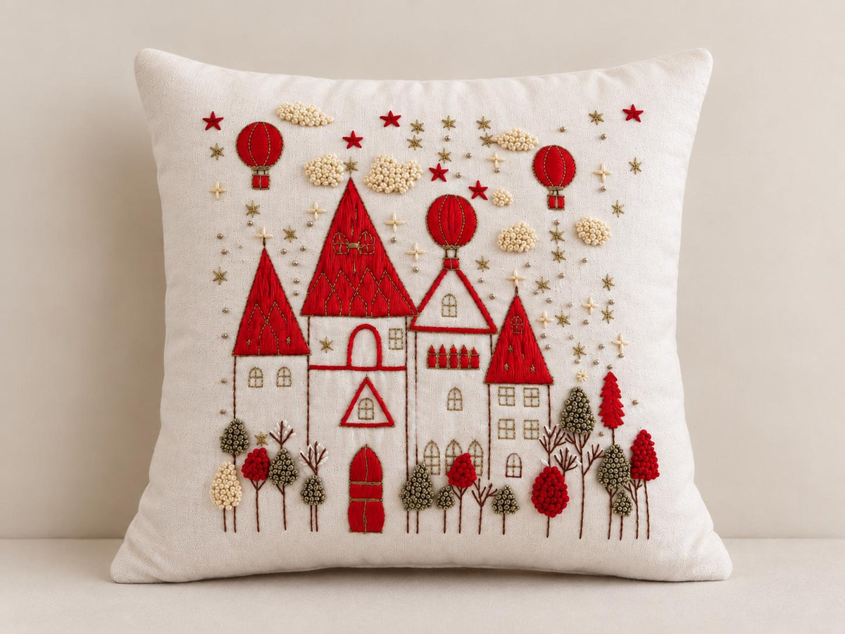 Winter Village Embroidered Christmas Cushion Cover — photo 4