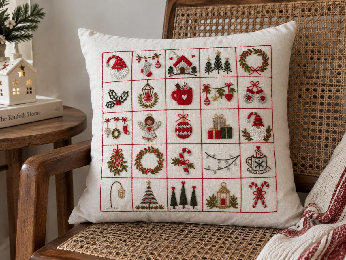 Festive Motifs Embroidered Christmas Cushion Cover — photo 10