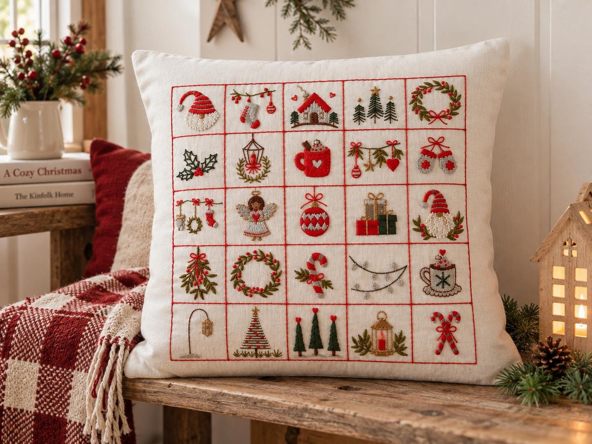 Festive Motifs Embroidered Christmas Cushion Cover — photo 2