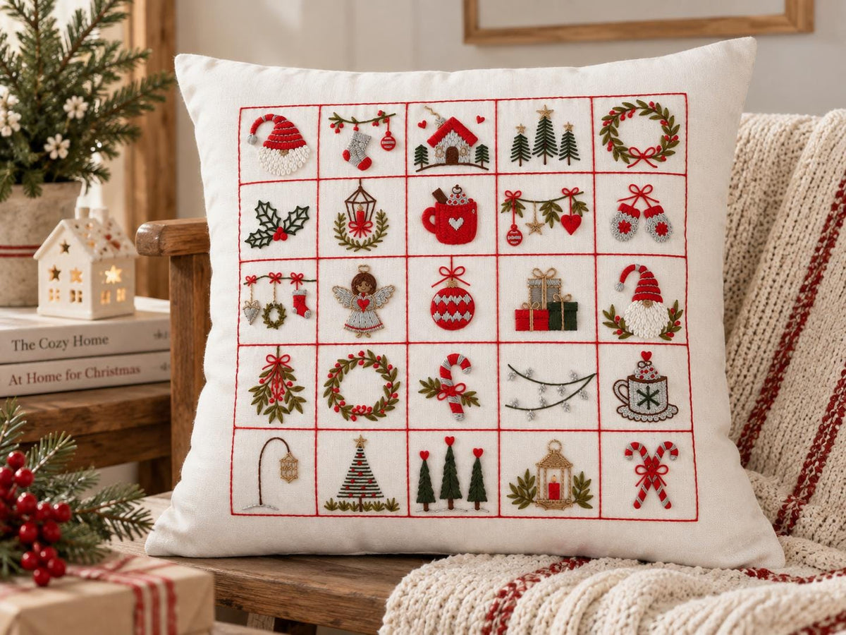 Festive Motifs Embroidered Christmas Cushion Cover — photo 9