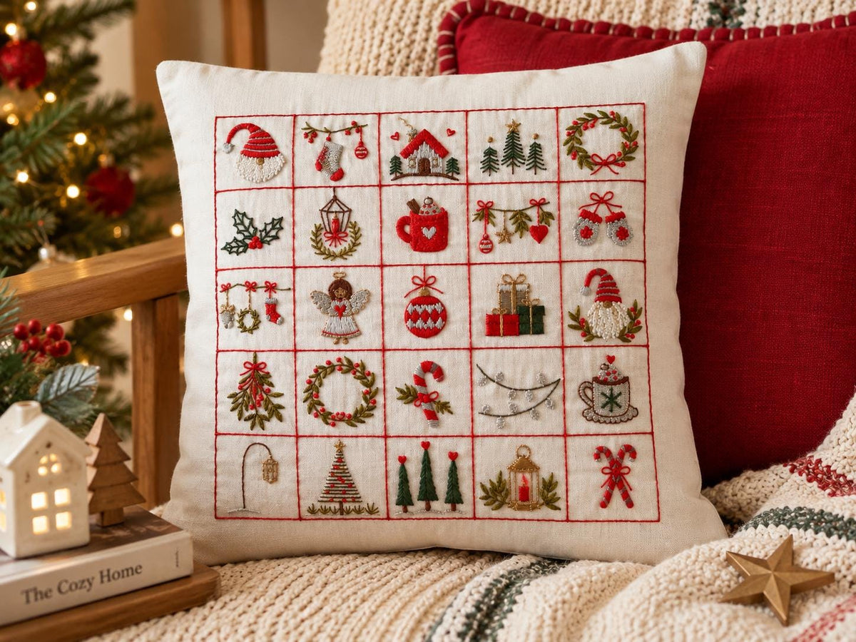 Festive Motifs Embroidered Christmas Cushion Cover — photo 1