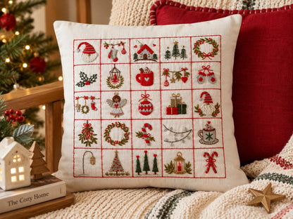 Festive Motifs Embroidered Christmas Cushion Cover — photo 1