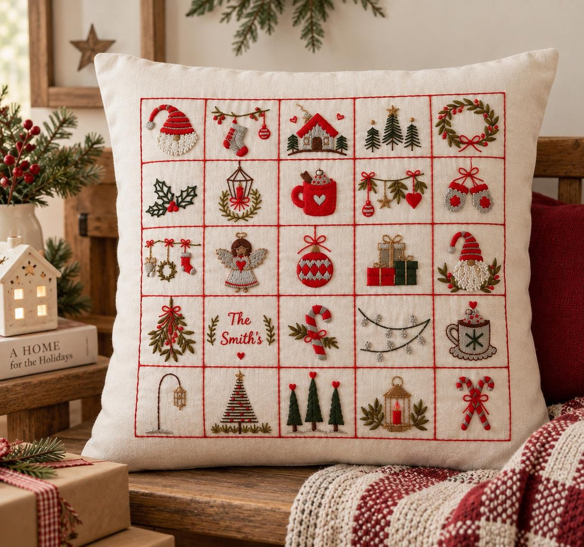 Festive Motifs Embroidered Christmas Cushion Cover — photo 5