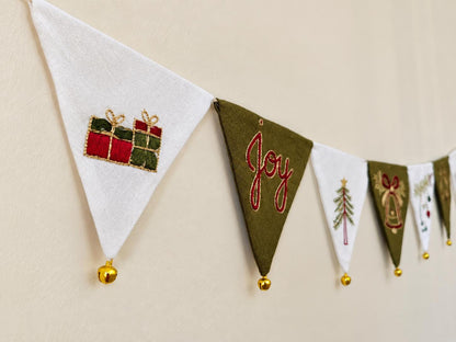 Green & White Embroidered Christmas Bunting with Bells — photo 7