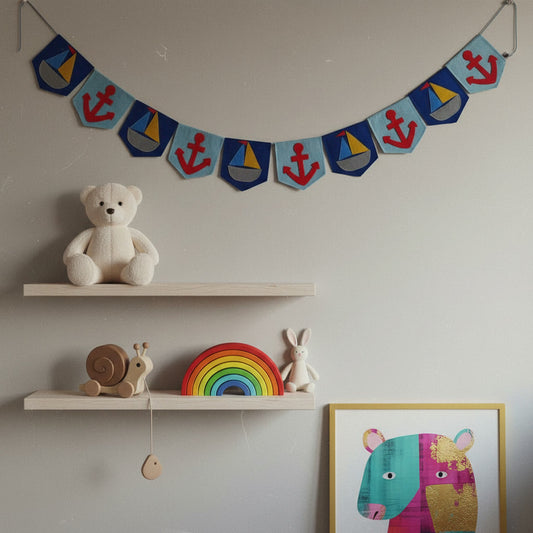 Handmade Nautical Felt Bunting | Sailboat, Anchor Garland for Nursery, Kids Room & Party Decor