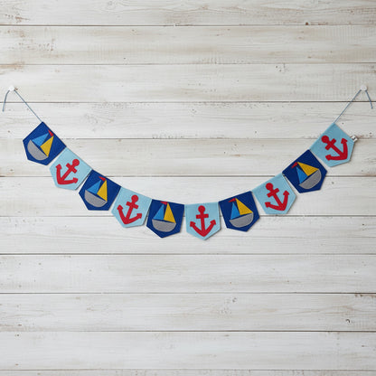 Handmade Nautical Felt Bunting | Sailboat, Anchor Garland for Nursery, Kids Room & Party Decor
