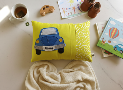 Customised Name Cushion with Felt Patch Design & Hand Embroidered Customised Name