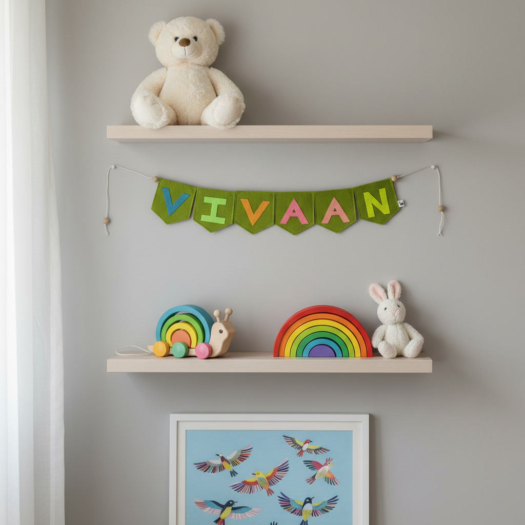 Handcrafted Felt Name Wall Hanging, Custom Name Banner, Name Bunting