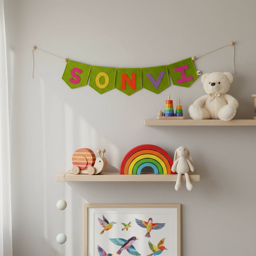Handcrafted Felt Name Wall Hanging, Custom Name Banner, Name Bunting