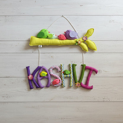 Handmade Felt Customised Name Garland with Birds & Branch | Personalised Nursery Wall Hanging