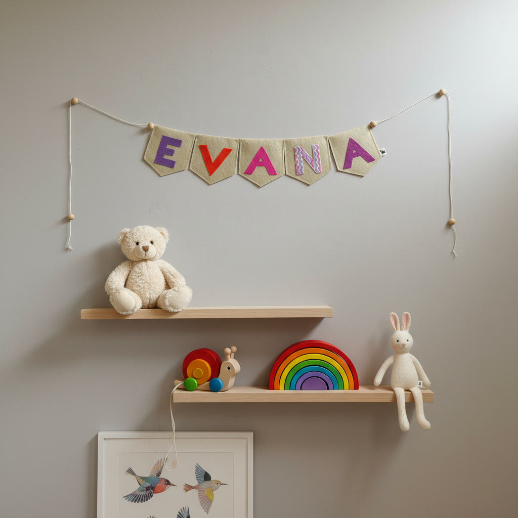 Handcrafted Felt Name Wall Hanging, Custom Name Banner, Name Bunting