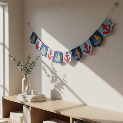 Handmade Nautical Felt Bunting | Sailboat, Anchor Garland for Nursery, Kids Room & Party Decor
