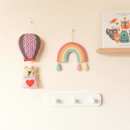 Handmade Felt Customised Name Garland with Hot Air Balloon & Cute Teddy in Heart Basket | Personalised Nursery Wall Hanging