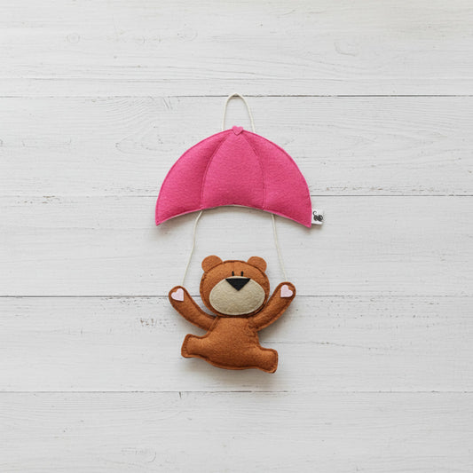 Handmade Felt Customised Name Garland with Cute Parachuting Bear | Personalised Nursery & Kids’ Room Wall Hanging