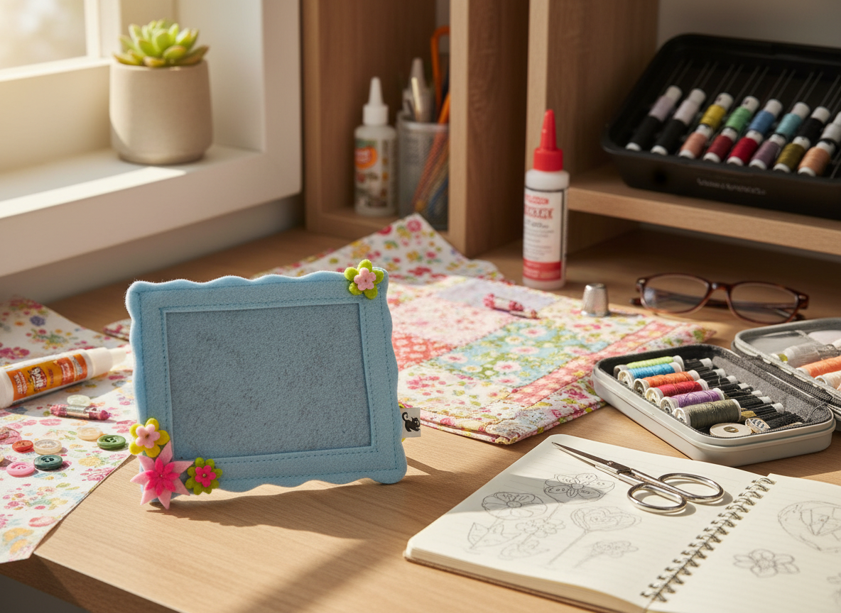 Felt Fridge Magnet Photo Frame Floral
