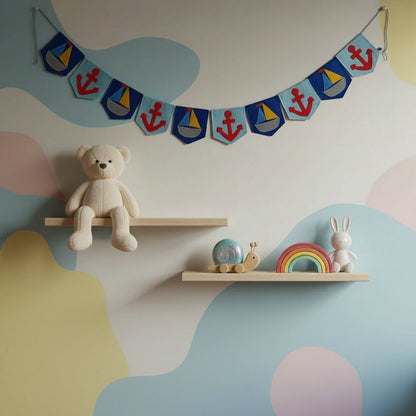 Handmade Nautical Felt Bunting | Sailboat, Anchor Garland for Nursery, Kids Room & Party Decor